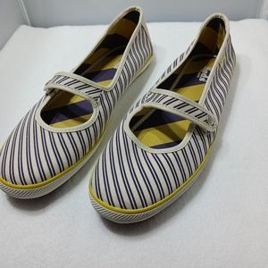 Keds Mary Jane Purple and Cream Stripes W/ Side Snap Women's Sz 10 Excellent Con